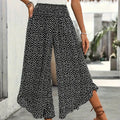 Casual printed high-waisted ruffle wide-leg pants
