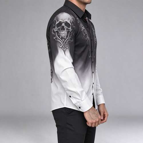 Black and white gradient skull print shirt