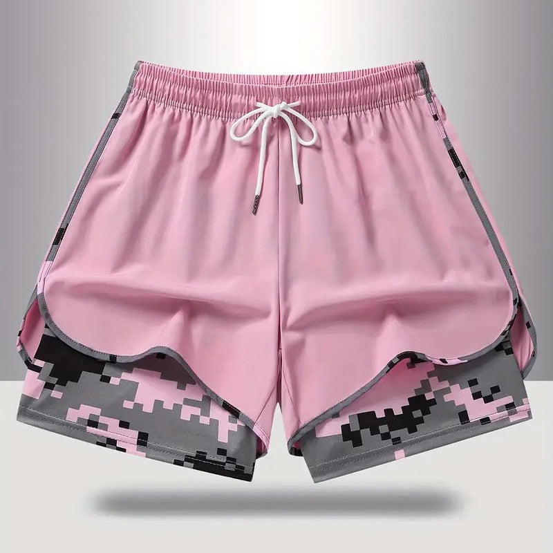 Double-layered camouflage lining running shorts