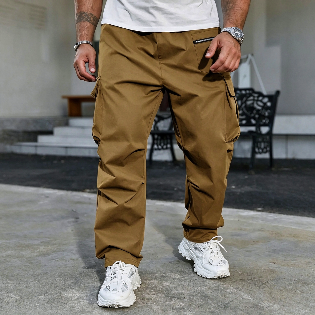 Men Multi-Pocket Drawstring Cargo Pants