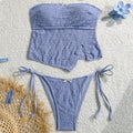 Simple pleated strapless tie-up two-piece swimsuit