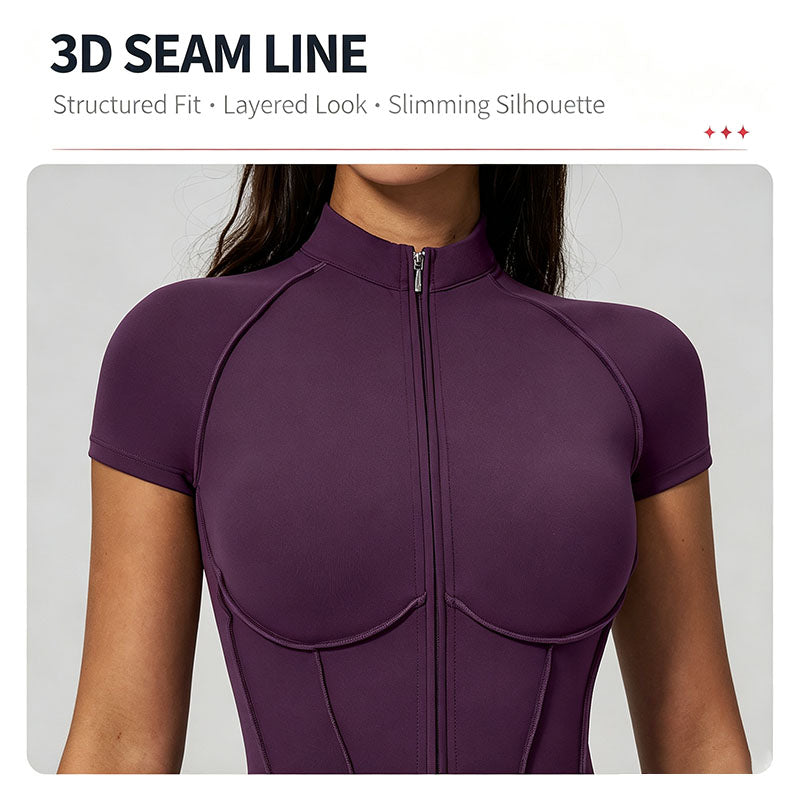 Stand-up collar half-zip shaping fitness bodysuit
