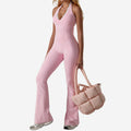 V-neck halter-neck flared jumpsuit