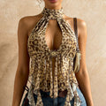 Leopard print deep V-neck open back camisole top