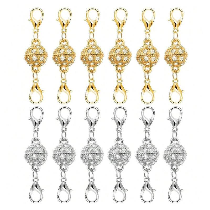 Magnetic diamond-encrusted ball jewelry clasp set