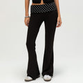 Polka dot high-waisted faux fold-over belt flared pants
