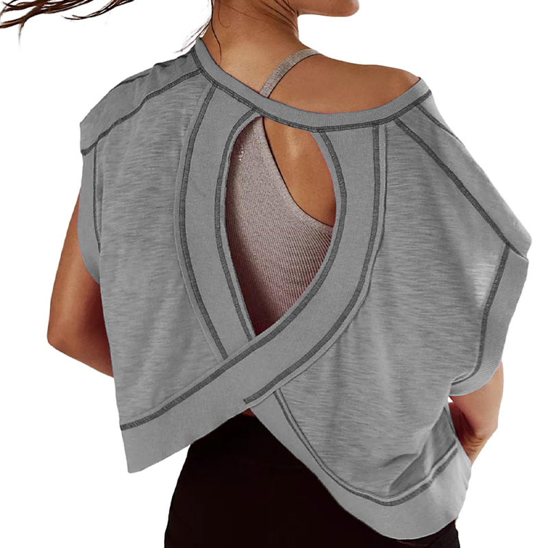 Loose-fitting backless crossover sports T-shirt
