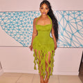 Halter neck ruffled fitted dress