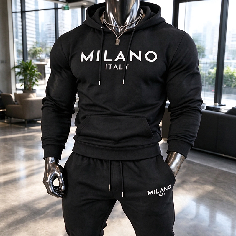 Men's Stylish Printed Hooded Tracksuit Set