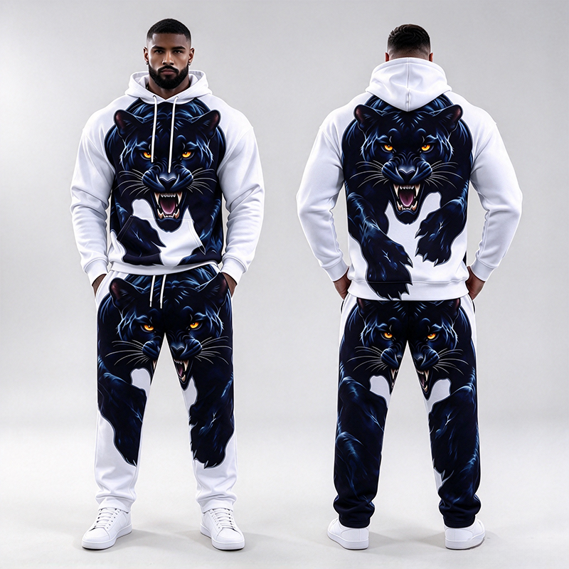 Men's Black Panther Print Hooded Suit