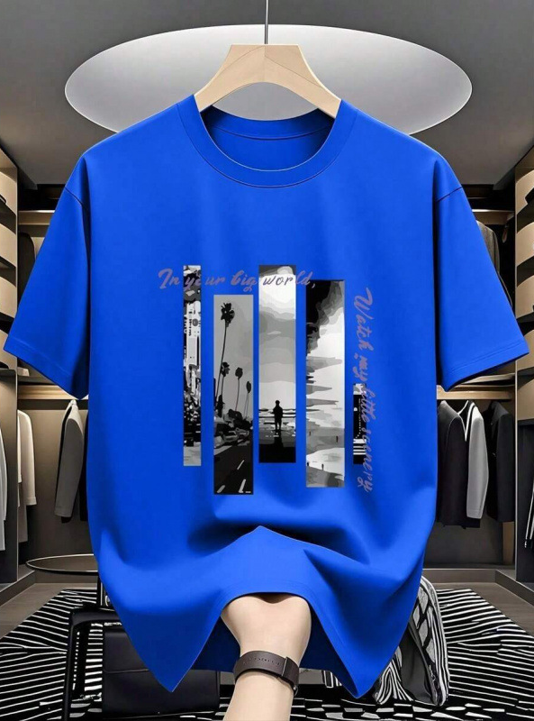 Men's Cotton Short Sleeve T-Shirt Vintage Scenery Graphic Crew Neck Casual Tee