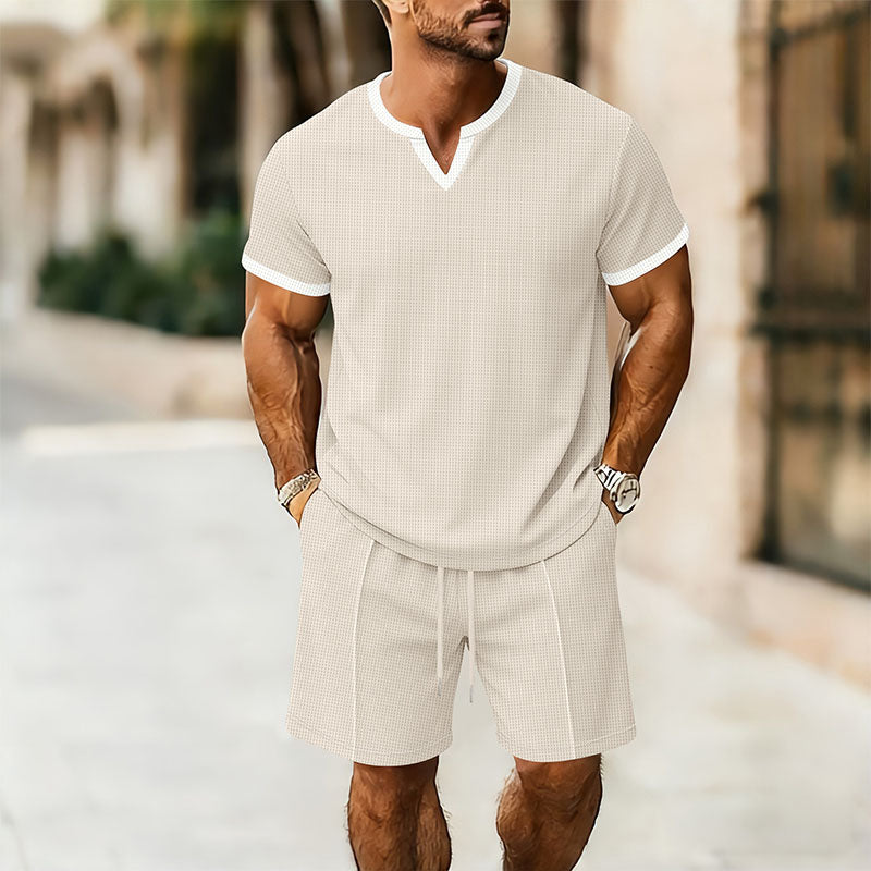 Men's V-Neck Casual T-Shirt & Shorts Set