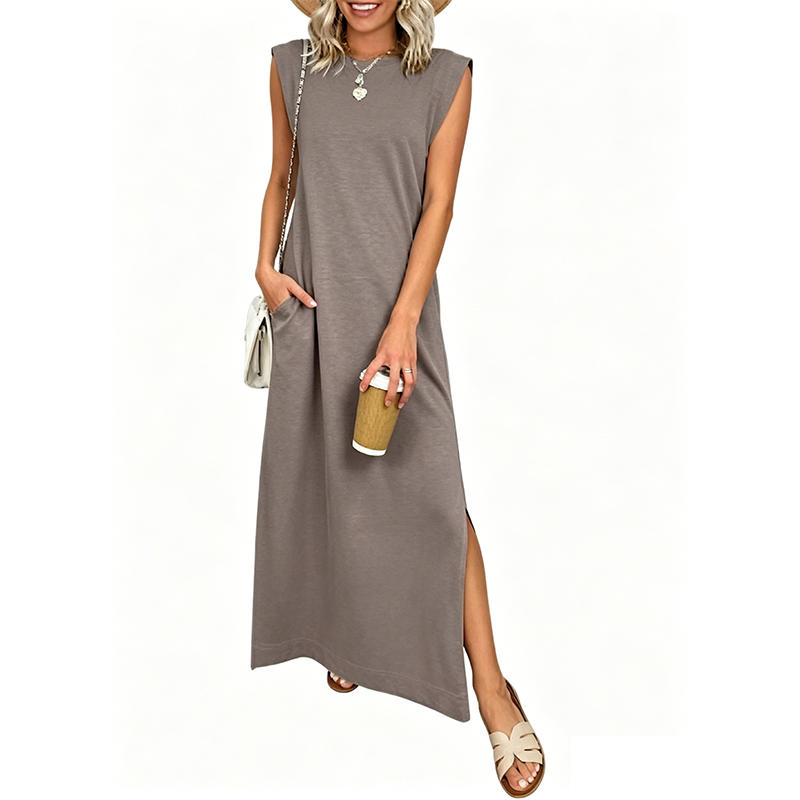 Casual Crew  Neck Sleeveless Maxi Dress