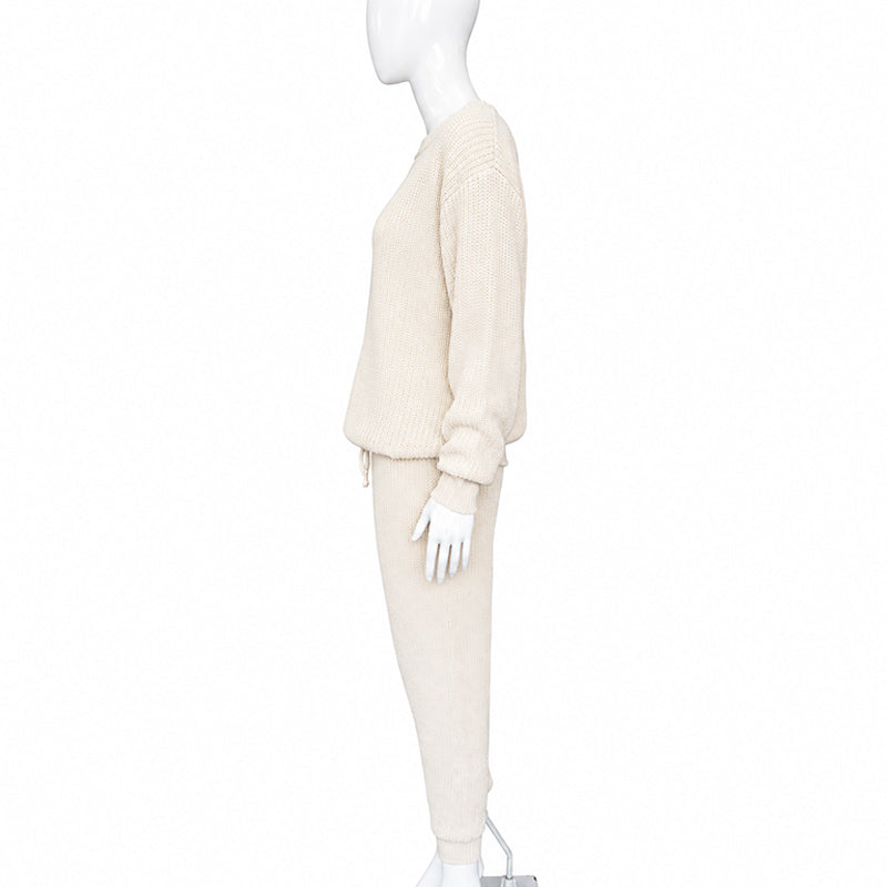 Casual Ribbed Knit Two Piece Loungewear