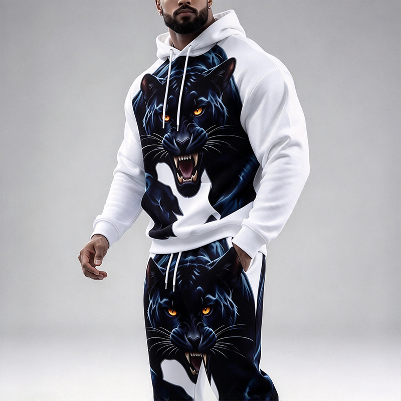 Men's Black Panther Print Hooded Suit