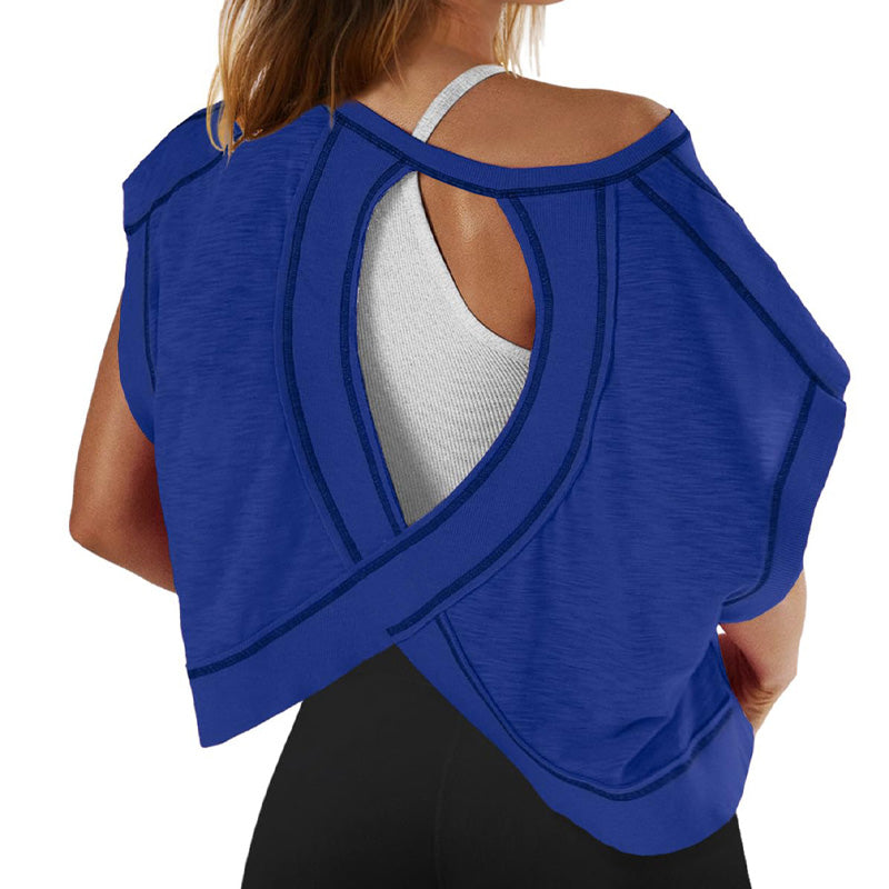 Loose-fitting backless crossover sports T-shirt
