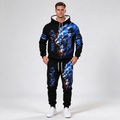 Men's Blue Lion Print Hooded Suit