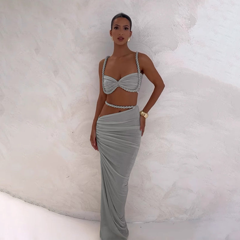Backless Halter Crop Top and Bodycon Skirt Set