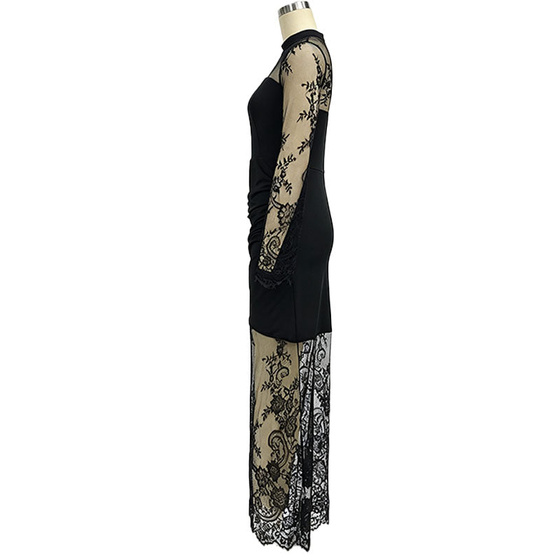Floral Mesh and Lace Panel Dress
