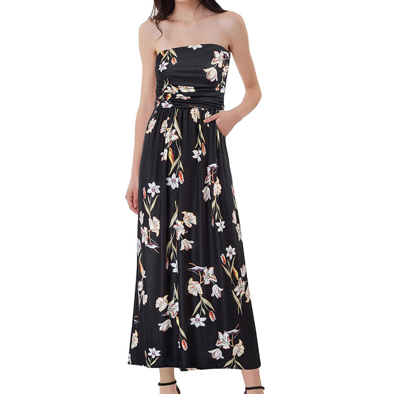 Pleated off-shoulder sleeveless dress
