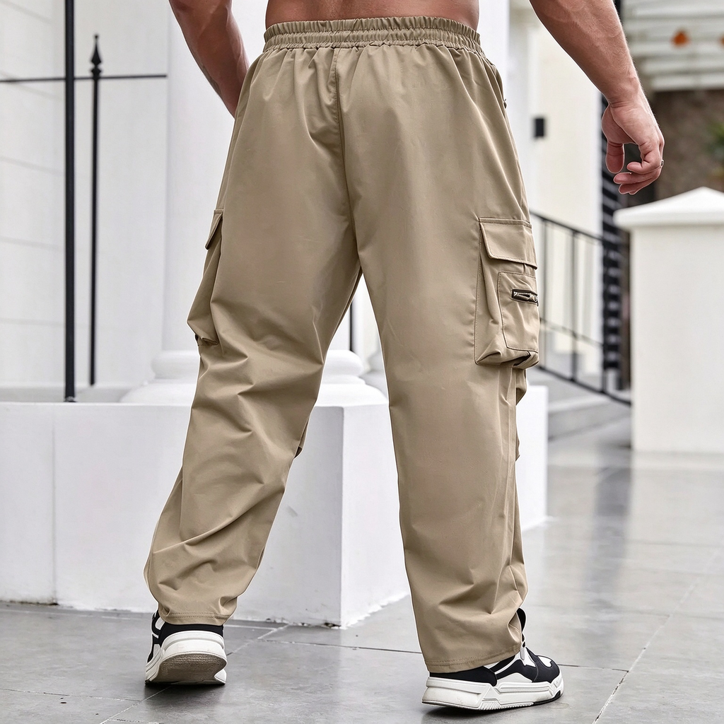 Men Multi-Pocket Drawstring Cargo Pants
