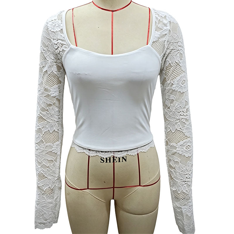 Square neck lace bell sleeve top