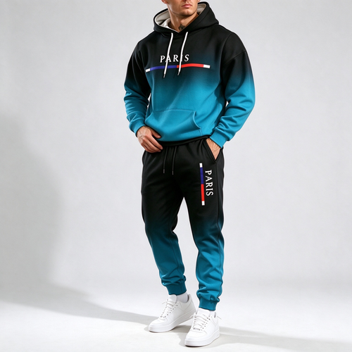 Casual Paris Print Hoodie & Jogger Suit
