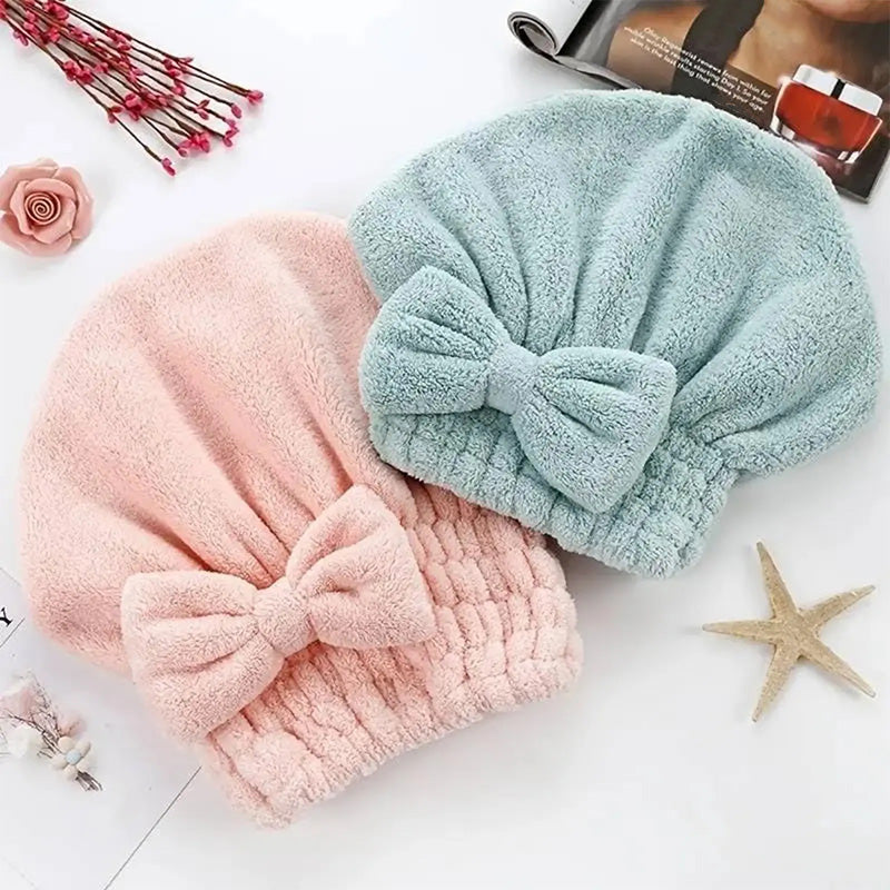 Bow-knot Coral Fleece Thickened Shower Cap