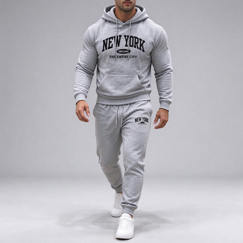 Men's New York Letter Print Hoodie and Jogger Set