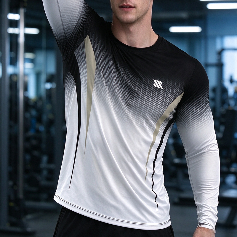 Men's Gradient Geometric Long Sleeve T-Shirt