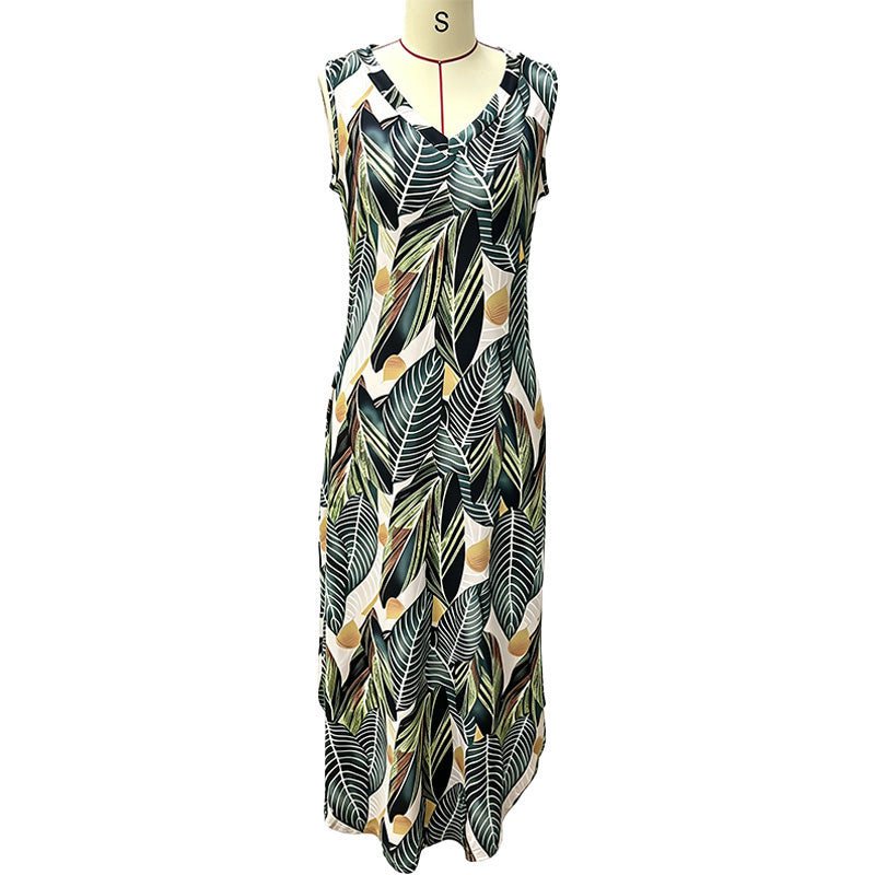 Casual sleeveless V-neck long dress