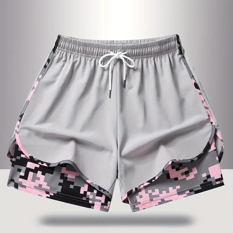 Double-layered camouflage lining running shorts
