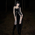 Dark Muse Lace-Up Split Maxi Dress