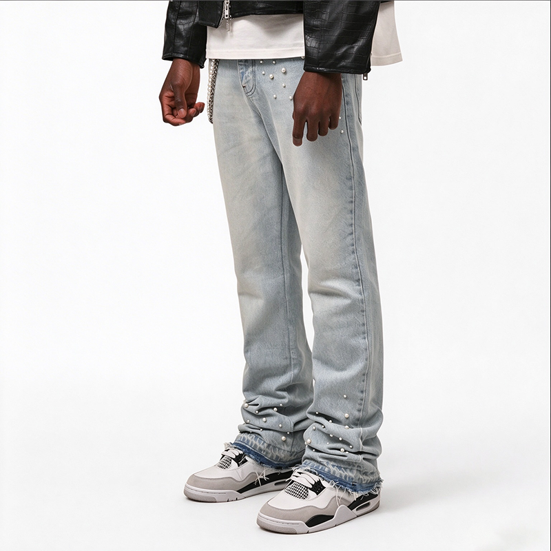 Men's Pearl Embellished Straight-Leg Denim Jeans