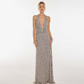 Floral print halter neck backless tie-up maxi dress