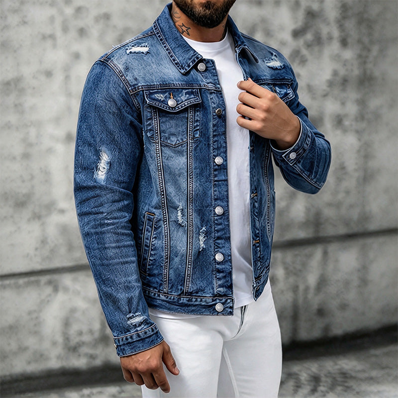 Men's ripped denim jacket