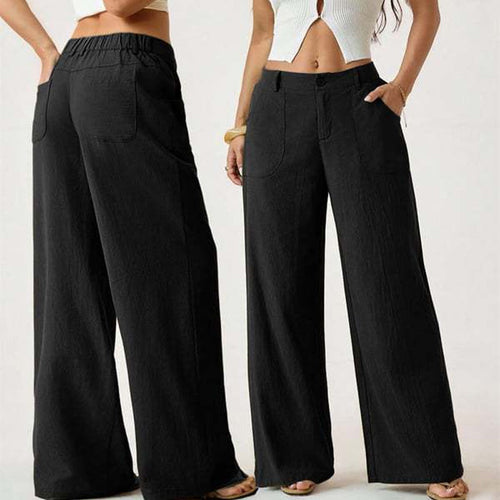 Casual high-waisted textured wide-leg pants