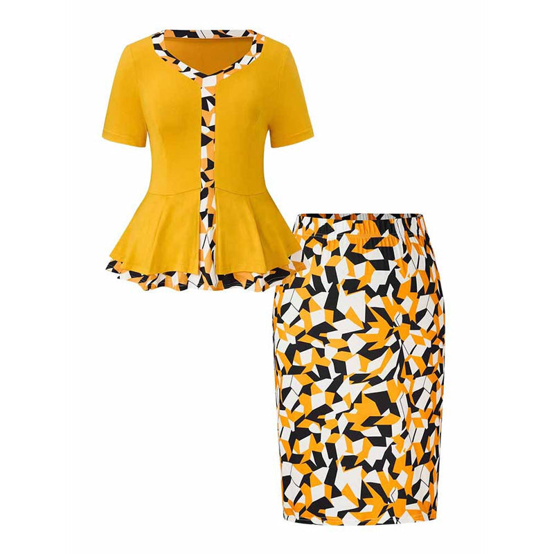Fashionable leopard print ruffled skirt two-piece set