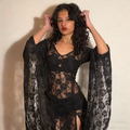 Gothic  Lace Bell Sleeve Slit Maxi Dress