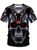 Retro Dark Skull and Cobra Pattern Summer T-Shirt