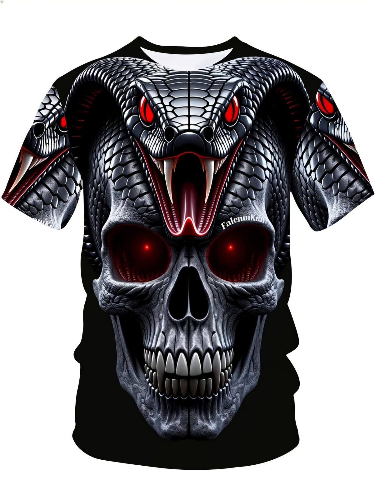 Retro Dark Skull and Cobra Pattern Summer T-Shirt