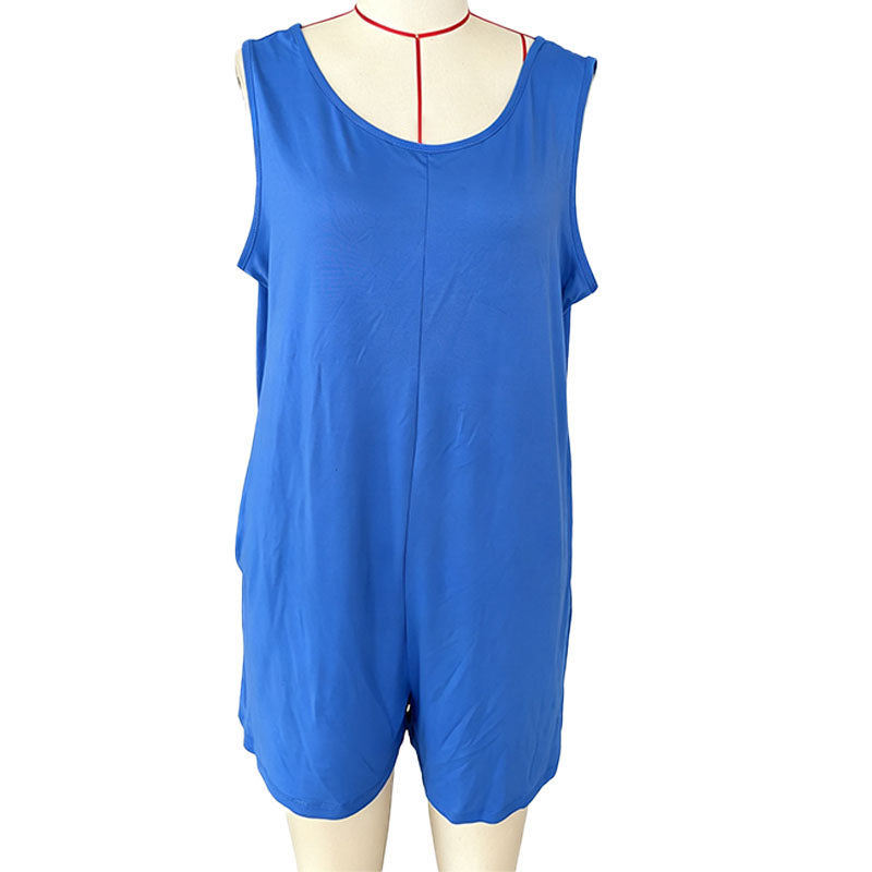 Loose sleeveless pocket jumpsuit