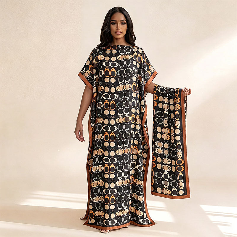 Geometric print beach shawl and dress