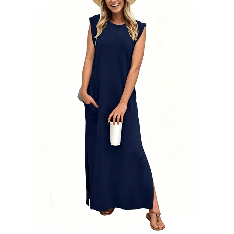 Casual Crew  Neck Sleeveless Maxi Dress