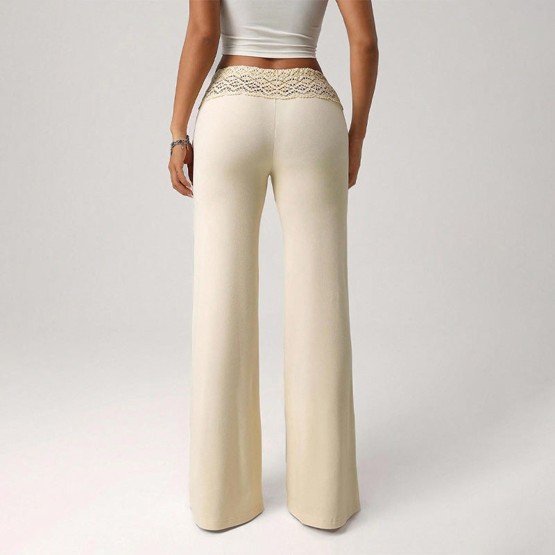 Lace-trimmed slim-fit drawstring flared pants