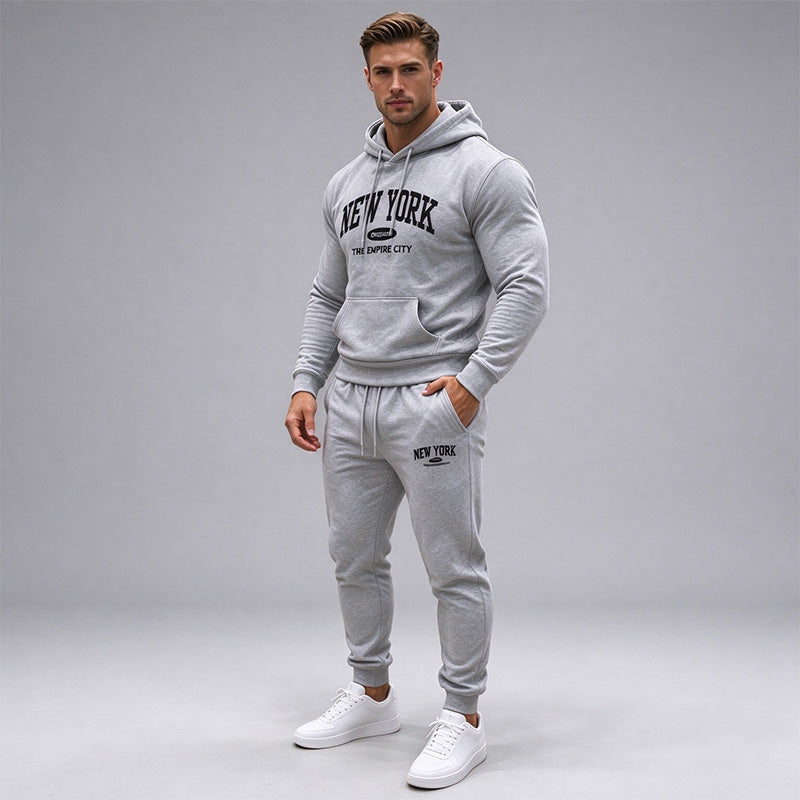 Men's New York Letter Print Hoodie and Jogger Set
