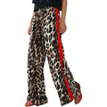 High-waisted leopard print side stripe wide-leg pants