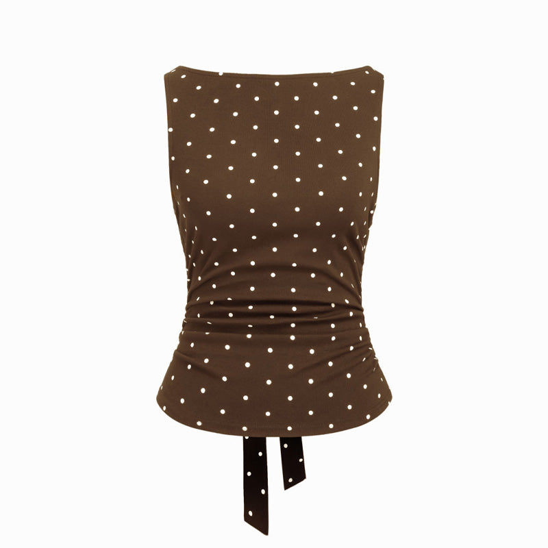 Polka dot backless sleeveless shirt with tie bow