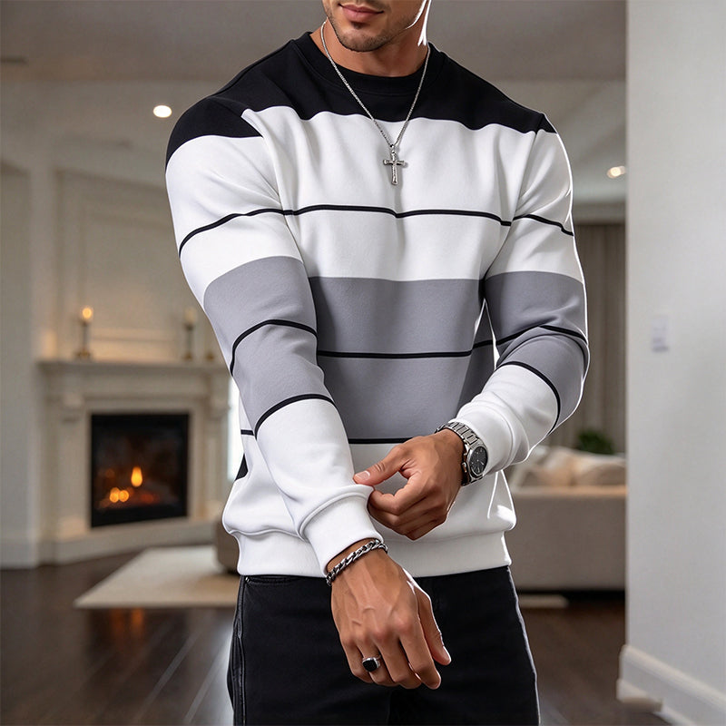 Men's striped crew neck long-sleeved sweatshirt