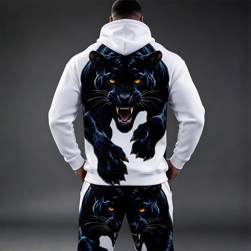 Men's Black Panther Print Hooded Suit